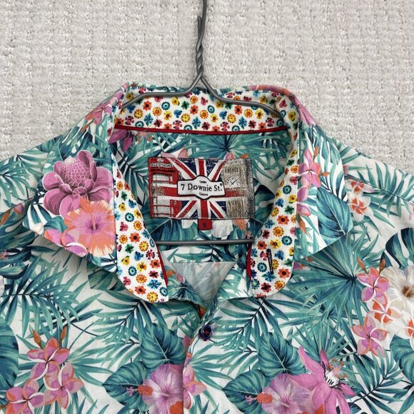 7 Downie St Couture Shirt Mens 6 Tropical Floral AOP Short Sleeve Button-Up - Picture 11 of 16